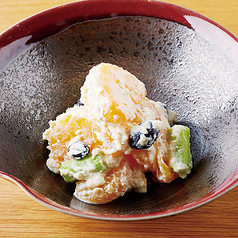 伊予柑と黒豆とアスパラの白和え