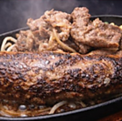 【100%Beef】手ごねハンバーグステーキ&ハンター焼き(鉄板牛肉パスタ)ライス&スープ付き S(150g)