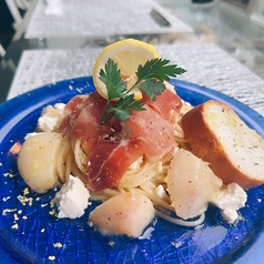 白桃と生ハムのレモンパスタ～自家製リコッタチーズ添え～