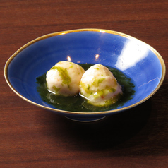 海老真丈のあおさ餡かけ