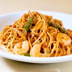 海老とアスパラのトマトクリーム