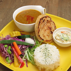 南インドのパン(パラタ)とチキンカレーのプレート1300円