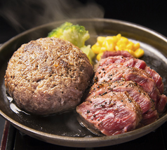 とろけるハンバーグ[100g]、熟成ハラミステーキ[80g]重弁当