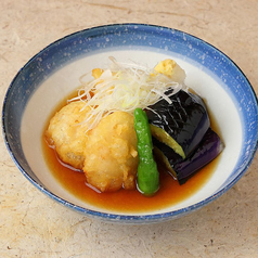 天然ふぐ白子と秋茄子の揚げ出し