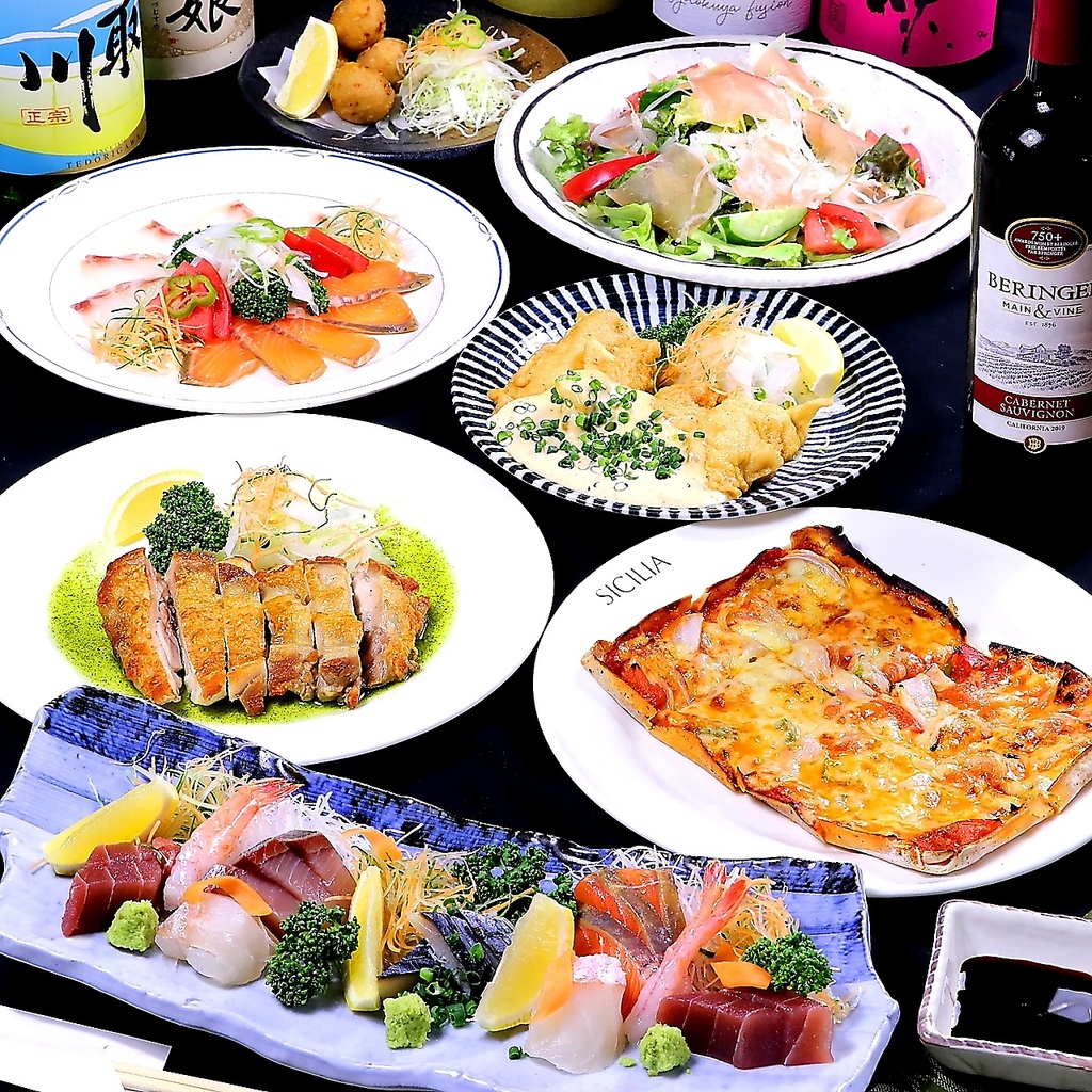 飲み放題付コースも複数ご用意。旬の刺身や人気メニューが揃い、各種宴会や女子会にも最適ですよ♪