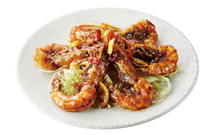 皮付エビ甘あんかけ/アワビの醤油煮込み