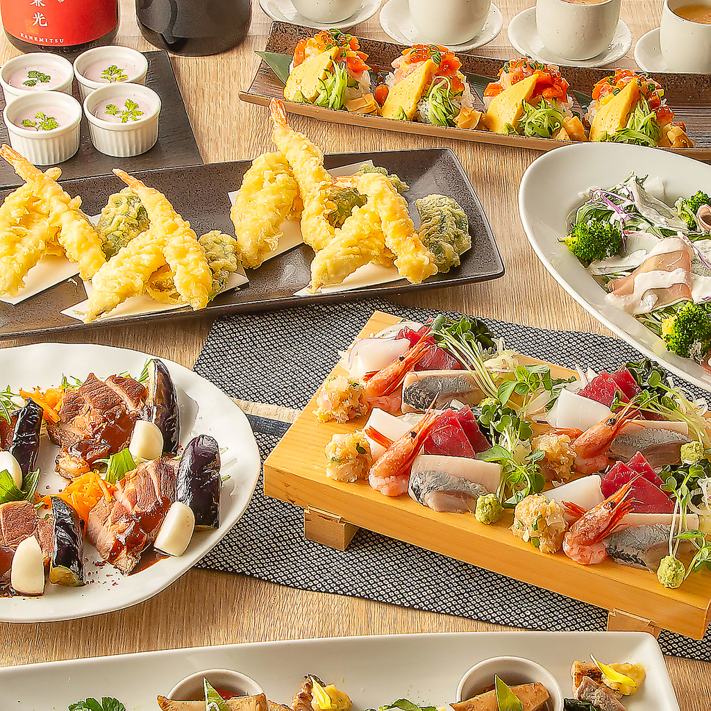 プライベート空間で旬の味を♪こだわりの海鮮・和食料理メインの2ｈ飲み放題付コースを多数ご用意！