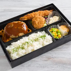 ビーフハンバーグと有頭大海老フライの贅沢弁当