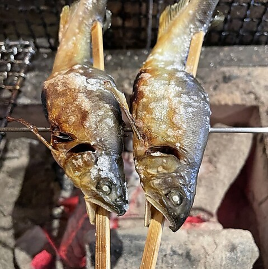 旬の鮎をじっくりと炭火で焼き上げました。身はふわっとしており頭から尻尾まで美味しくいただけます
