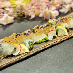 真鯛と菜の花のカルパッチョ梅ジュレ掛け