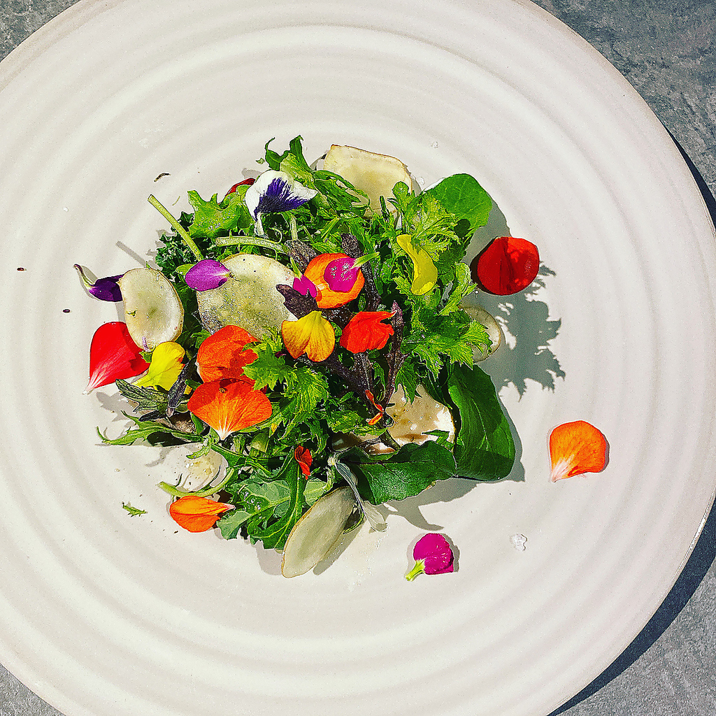 自家栽培の食べられるお花のサラダ