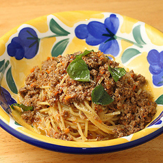 挽肉たっぷりナポリ伝統白ワインのジェノベーゼスパゲッティ