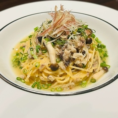 鯵とキノコの薬味たっぷり和風パスタ