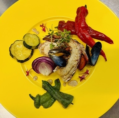 【魚料理+】 オマールエビのロースト、京野菜添え 白ワインソース