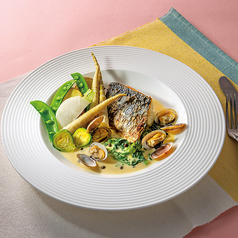 鰆のムニエルと春野菜～山椒クリーム仕立て～