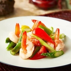 車海老とアスパラ炒/車海老のチリソース