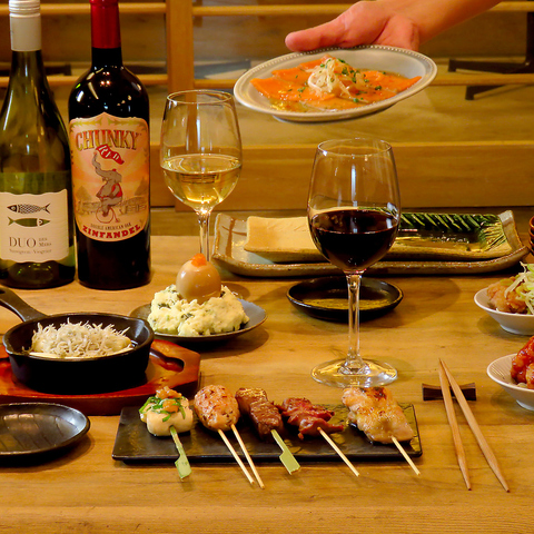 ◆各種ご予約承ります◆「串焼・串天」「もつ鍋」と「ワイン・日本酒」が楽しめる！
