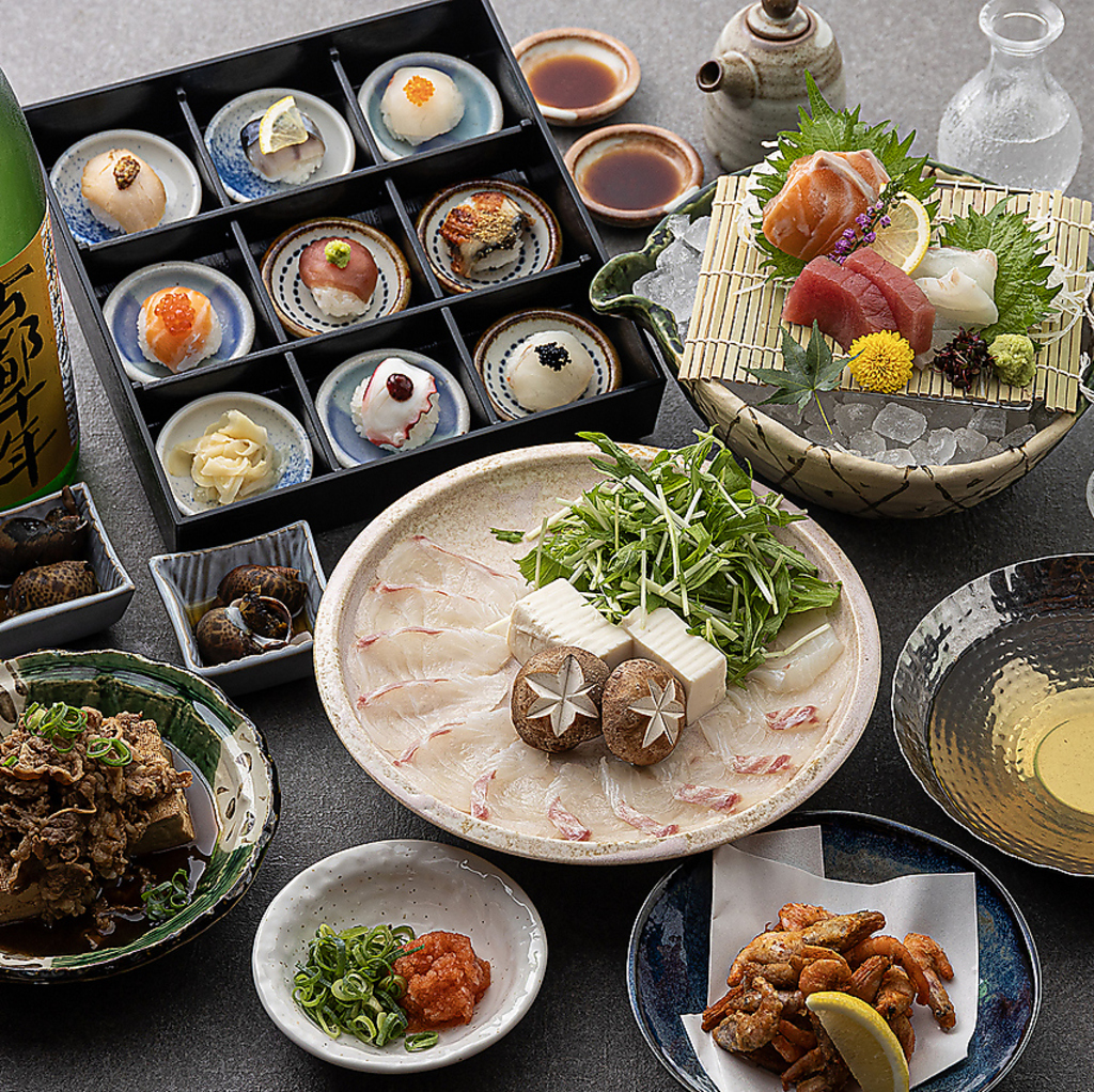 外国人のお客様に向けたコースメニューあります♪海鮮しゃぶしゃぶやお造り盛り合わせが楽しめます！