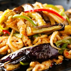 茄子と豚肉の辛し香味炒め