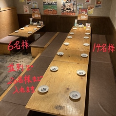 掘りごたつ席と隣の6名掛けテーブル席を繋げることで、20名様までの宴会にも対応可能です。掘りごたつ席のテーブルは動かすことも可能ですので、レイアウト変更のリクエストにもお応えさせていただきます！