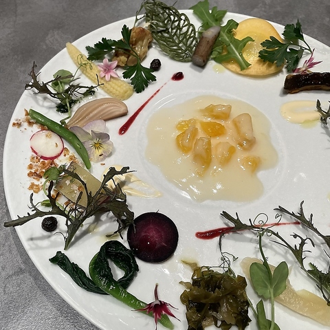 野菜ソムリエのシェフが作り出す、20種類の野菜を使った色とりどりの前菜