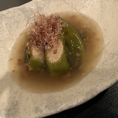 甘長唐辛子の肉詰め梅肉餡