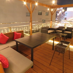 【ルーフトップテラス席/3名様×3】心地よい風を感じながら過ごす贅沢なひととき！まるで都会のリゾート施設！開放感のあるルーフトップテラス♪天気のいい夜はきれいな星空も見えちゃいます◎目の前に静かに流れてる川と遠い空に滲んでいるネオンの灯りを眺めながら片手に好みの一杯をどうぞ。