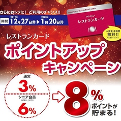 期間中ポイントアップ！ご飲食利用で【8％】ポイントが貯まる！
