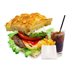 フォカッチャバンズのモッツァレラバジルバーガーセット