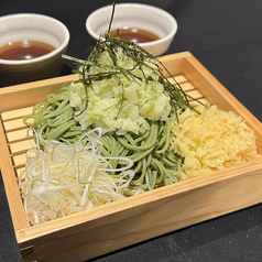 おろし山葵と葉山葵の茶そば
