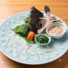夏カワハギの造り~キモ醤油ソルベ~