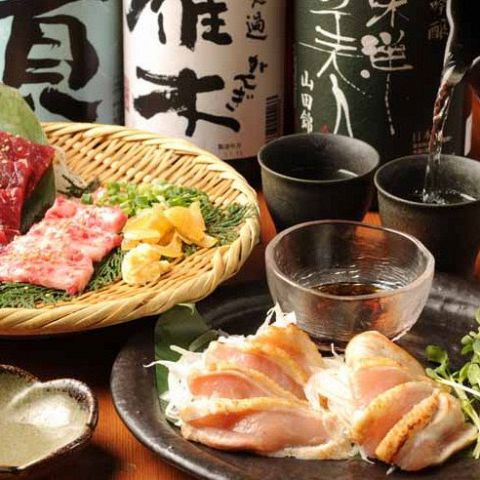 幻の山口地鶏『黒かしわ』をはじめとする山口県直送の素材を使った料理と日本酒