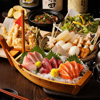 鮮魚舟盛りと京出汁おでんを味わう名物宴会コース
