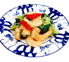 ブロッコリーと大海老の塩炒め