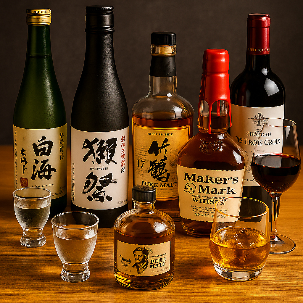 日本酒＆ワインラインナップ  獺祭・八海山・ワイン多数！美酒と肉料理の最高ペアリング。