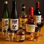 日本酒＆ワインラインナップ  獺祭・八海山・ワイン多数！美酒と肉料理の最高ペアリング。