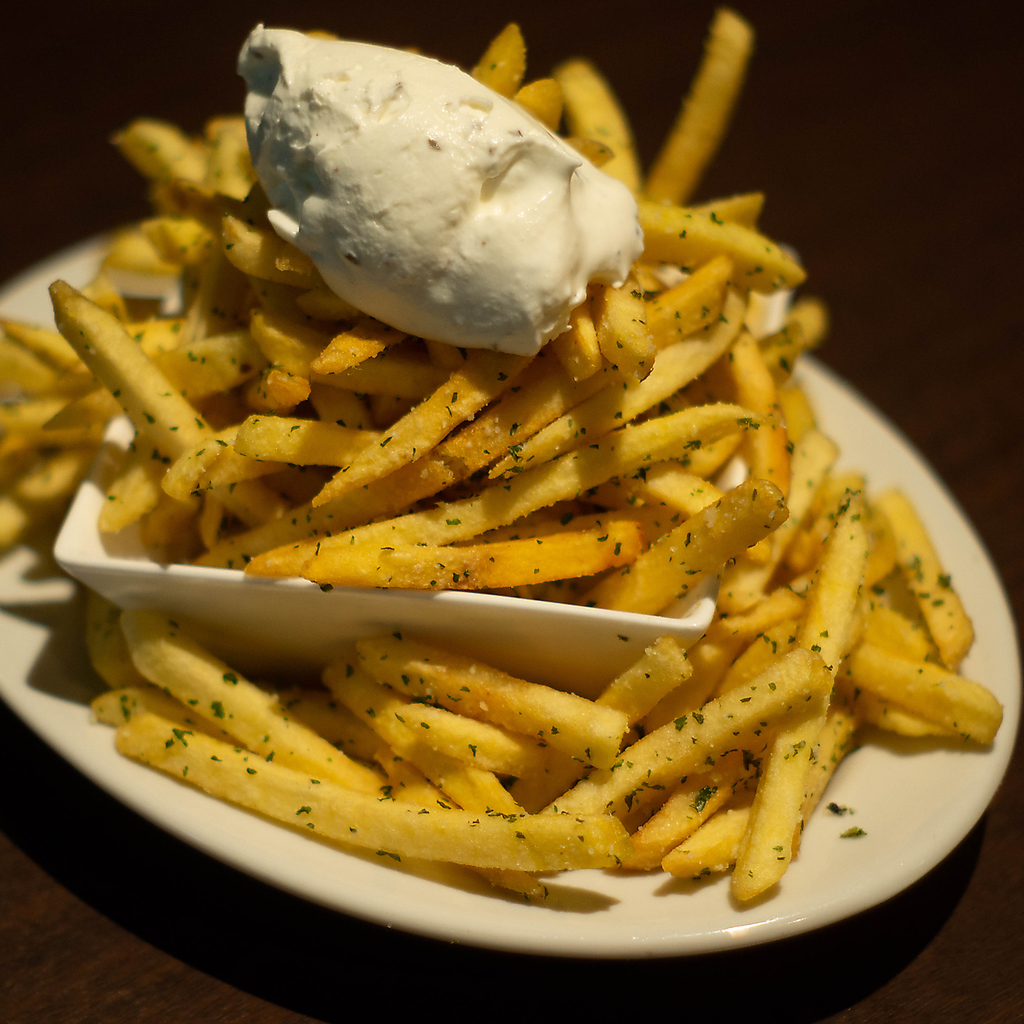 お皿からあふれるくらいのボリューム満点の山盛りポテト！複数人でシェアしてお楽しみいただけます♪