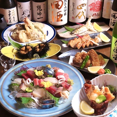 産地直送、新鮮な食材を使用した刺身と天ぷら。地酒と一緒にお召し上がりください。