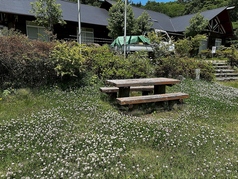 キャンプ場内に点在する屋外テーブルをご利用いただきます。カフェ施設内とは別途22席ご用意。緑に囲まれながら非日常体験を。