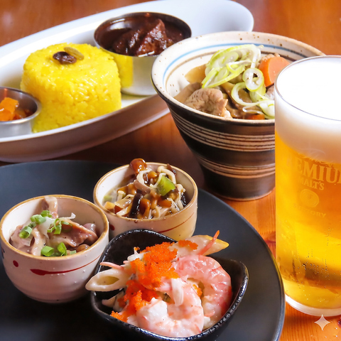 晩酌セットは逸品料理を盛合せたプレートで飽きのこない充実メニュー！