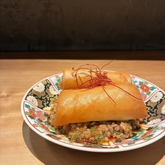 揚げ春巻き麻婆茄子