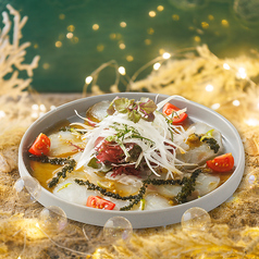 真鯛と海ぶどうの柚子胡椒カルパッチョ