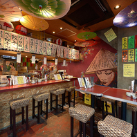 アジアン台を感じさせる店内はお一人様から各種宴会に☆