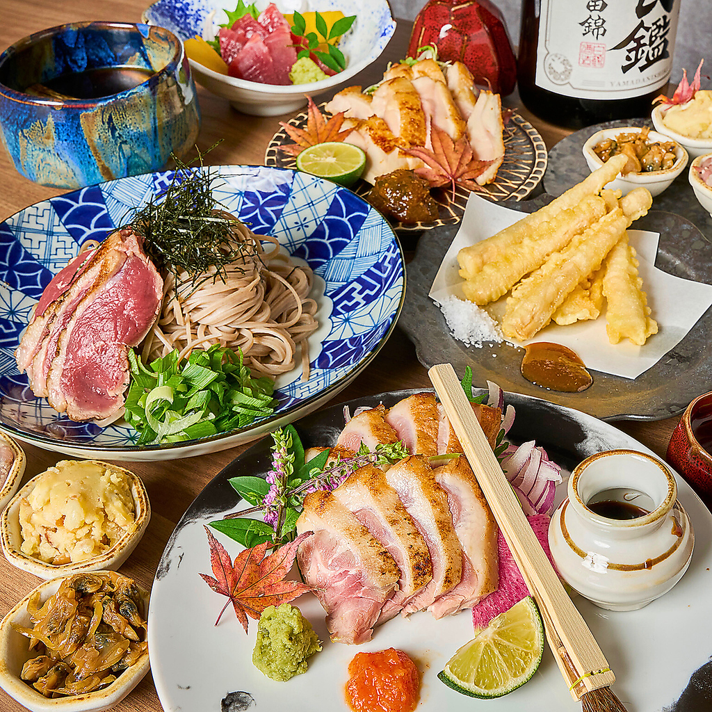 宴会にもご利用いただきやすい飲み放題付コース♪和牛、地鶏、合鴨をお楽しみいただけます♪