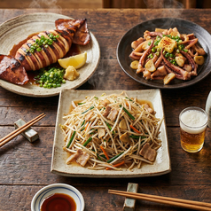 イカ丸焼き/もやし炒め(もやしたっぷり)/イカのガーリックバター醤油