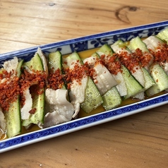 茹で豚ときゅうりのスパイシーネギソース