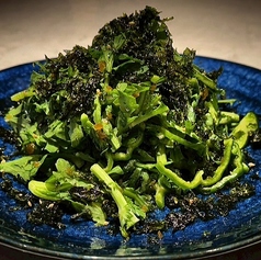 春菊とピーマンのチョレギ韓国海苔がけ