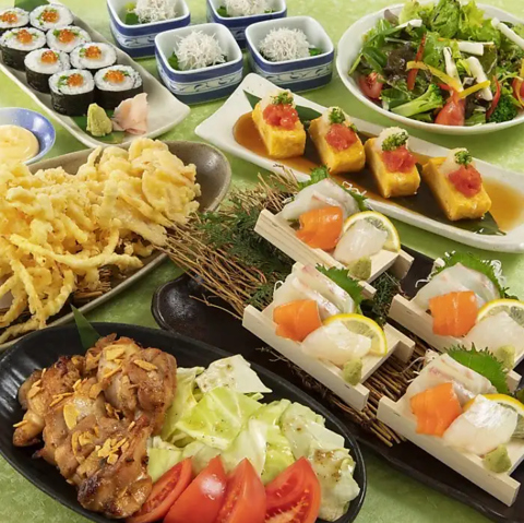飲み放題付【彩の宴】全7品 チキンガーリック焼、さきいかとガリの天ぷら等カジュアルなコース
