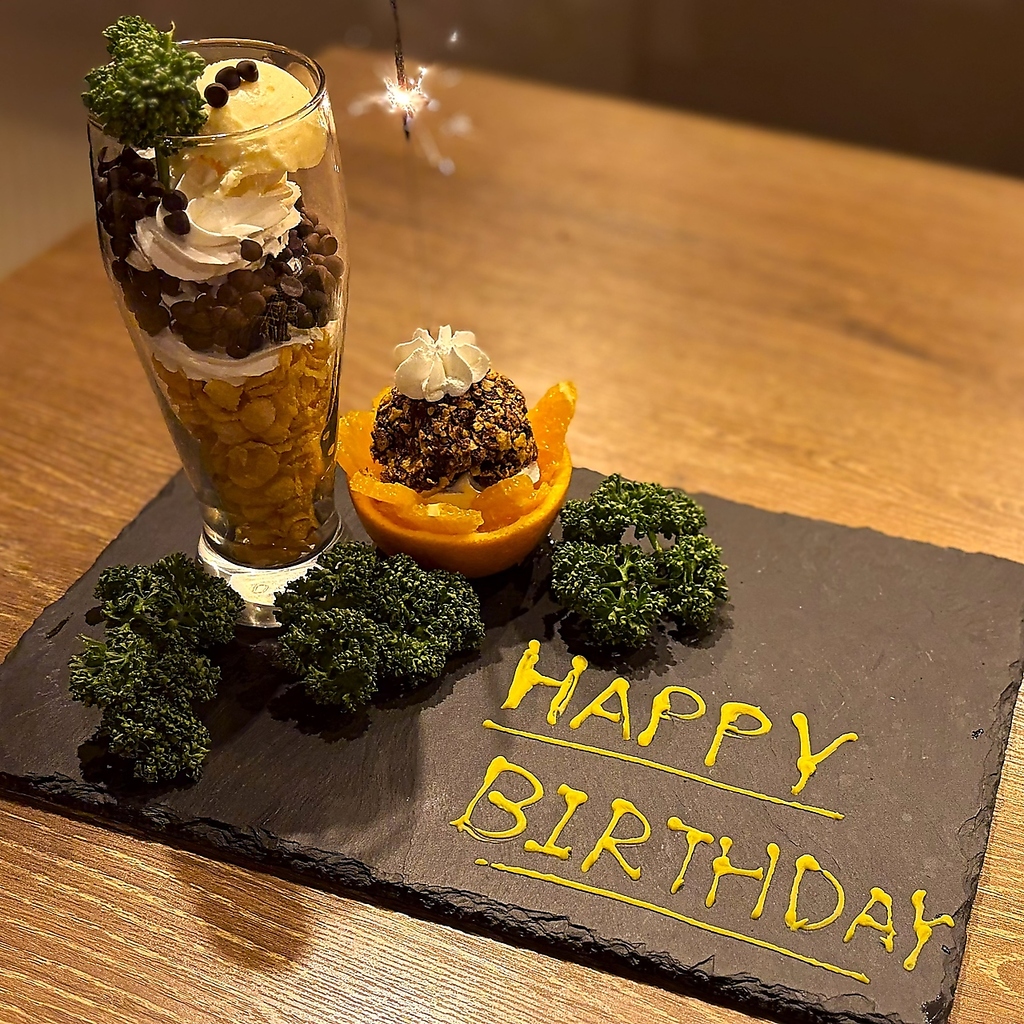 肉寿司 or デザートプレートでサプライズのお祝い♪