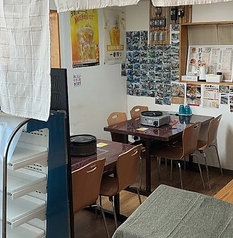 お店に入ってすぐ左側に４人掛けテーブル２席ご用意しています靴のままお召し上がりいただけますのでご年配の方に優先的にご利用いただいてます８名様の貸し切りブースとしてもご利用いただけます。